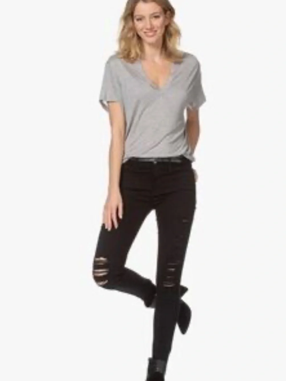 Frame Denim Black Jeanne Distressed High-Rise Skinny Frey Jeans